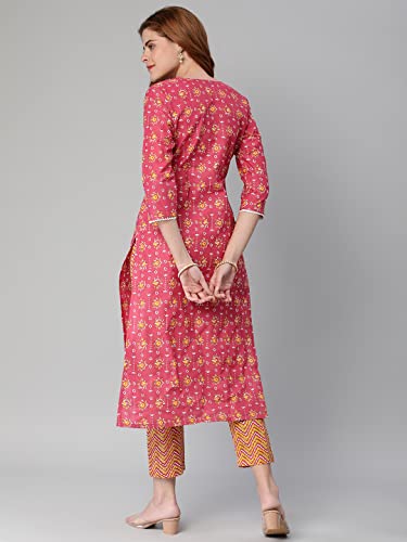 GoSriKi Women's Cotton Blend Traditional Straight Printed Kurta and Pant