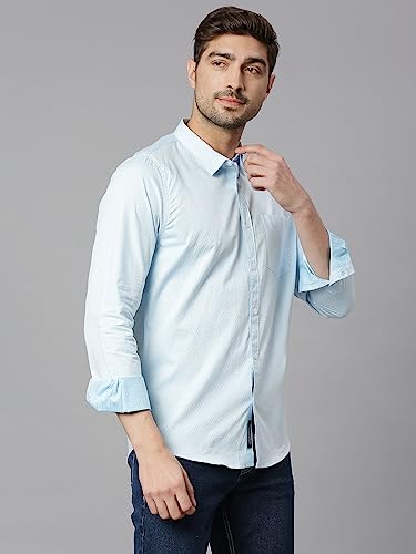 Thomas Scott Mens Solid Slim Fit 100% Cotton Casual Shirt with Spread Collar and Long Sleeve White