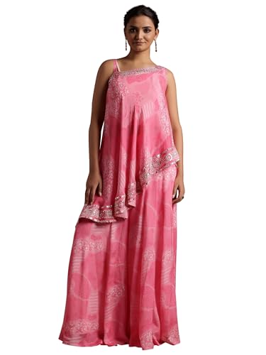 Libas WomenS Silk Blend Regular Co-Ords Set (27858_Pink