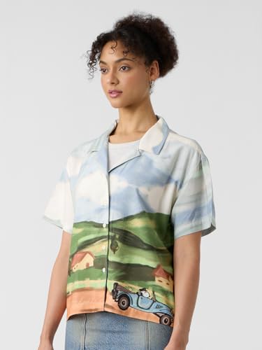 The Souled Store Peanuts: Snoopys Drive-in Women and Girls Short Sleeves Collared Neck Button Front Multicolour Printed Viscose