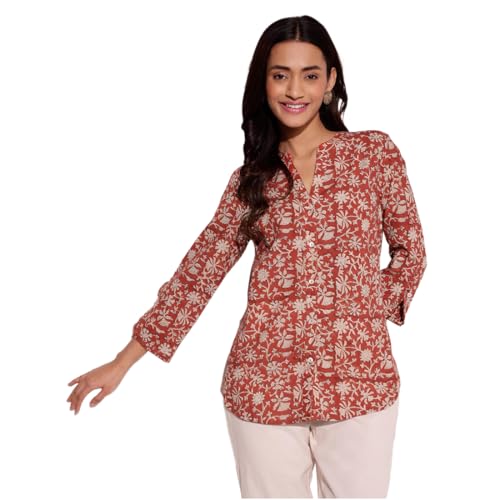 Fabindia WomenS Printed Regular Fit Shirt (1035769Red_Red