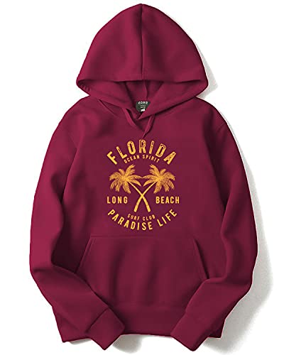 ADRO Mens Cotton Neck Hooded Sweatshirt (H21-M-FLL-MR_Maroon_XL)