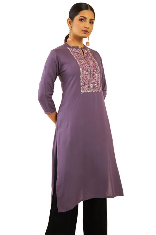Soch Womens Rayon Straight Kurta with Floral EmbroideYoke