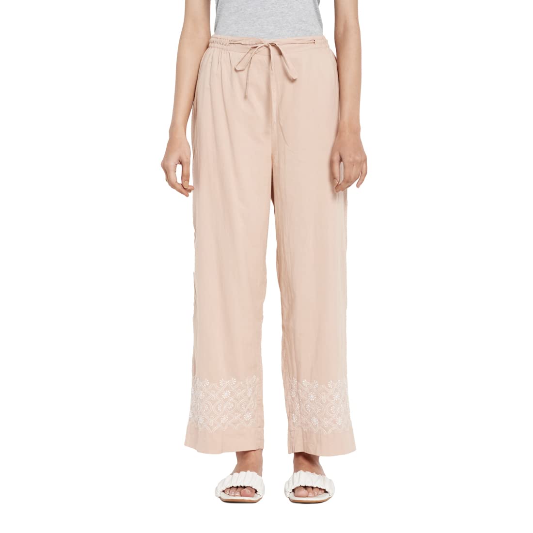 Fabindia Women Chikankari Casual Pant Cotton_M Brown
