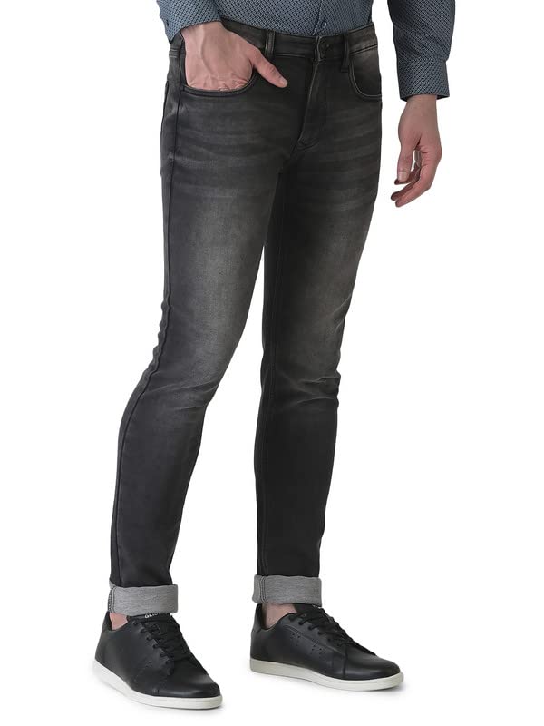 Turtle Men Dark Grey Narrow Fit Solid Jeans