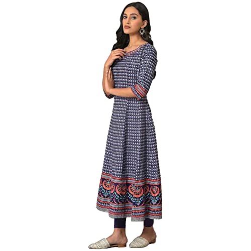 W for Woman Purple Printed Kalidar Kurta With Tights