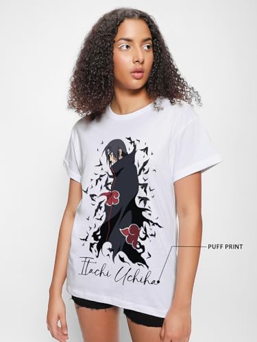 Bewakoof Official Naruto Merchandise Itachi Womens Graphic Print Boyfriend Fit Half Sleeve Round Neck Cotton Jersey T-Shirt_661