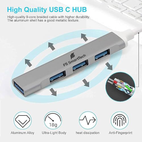 F5 SmartTech 4 in 1 Type C 4 Ports High Speed 3.0 USB Hub