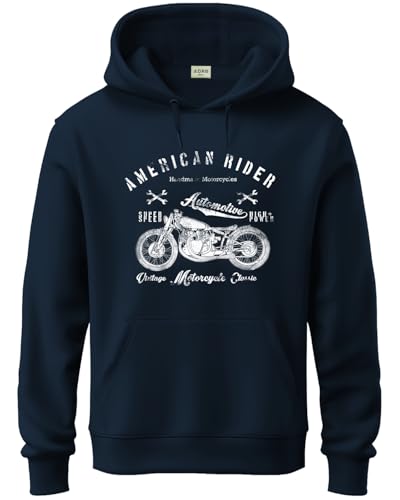 ADRO Mens Cotton Blend Neck Hooded Sweatshirt (H24-AME-NB-2XL_Navy Blue)