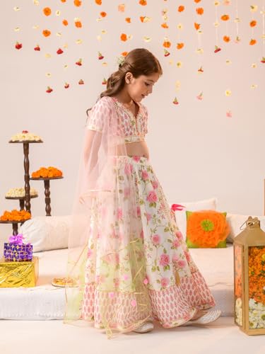 Pspeaches GirlS Cotton Readymade Lehenga Choli (L-Offwhitepinkbooti_Off White_5-6Y)