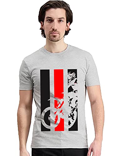 ADRO Mens Bike Rider Printed Cotton T-Shirt (RN22-2-BIK-GR_Grey_XL)