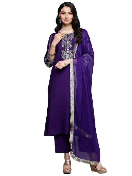Varanga WomenS Silk Navy Blue Zari Embroidered Kurta Set With Dupatta