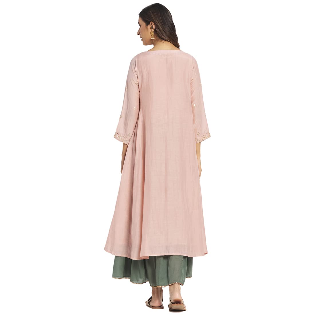 Fabindia Women Cotton Silk Embroidered Sharara Set Pink
