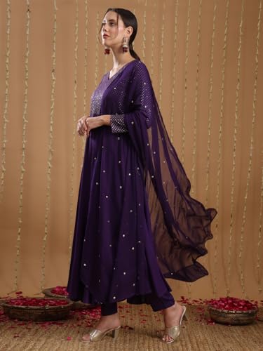 ANNI DESIGNER Women's Viscose Rayon Kurta Pants Set, XL, Purple, Model Park-CLRS_2139