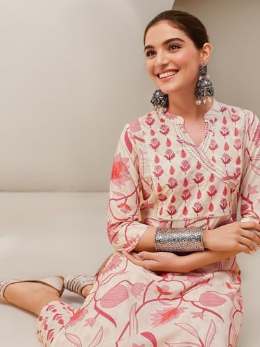 ishin Floral printed off white cotton kurta with trouser
