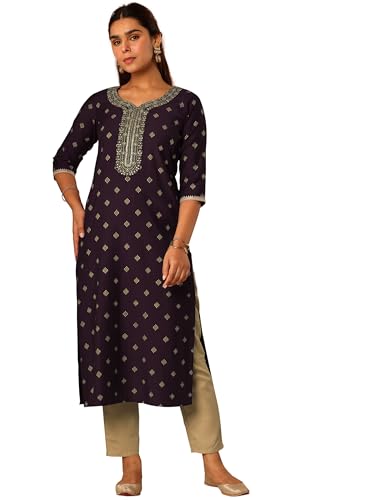 Libas WomenS Silk Blend Straight Kurta (29815_Burgundy