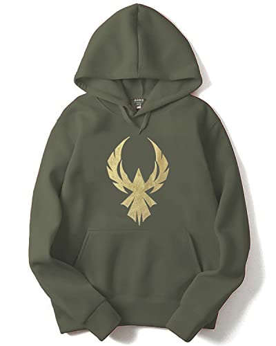 ADRO Mens Cotton Neck Hooded Sweatshirt (H20-GL-EAG-OL_Olive_S)