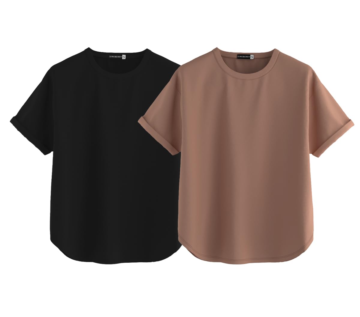 JUNEBERRY Pure 100% Cotton Oversized Loose Baggy Fit Round Neck with Drop Shoulder Black & Cork Half Sleeves Boyfriend T-Shirt f