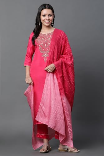 Aurelia Dark Pink Dori Embroidered Kurta, Trousers and Dupatta Set