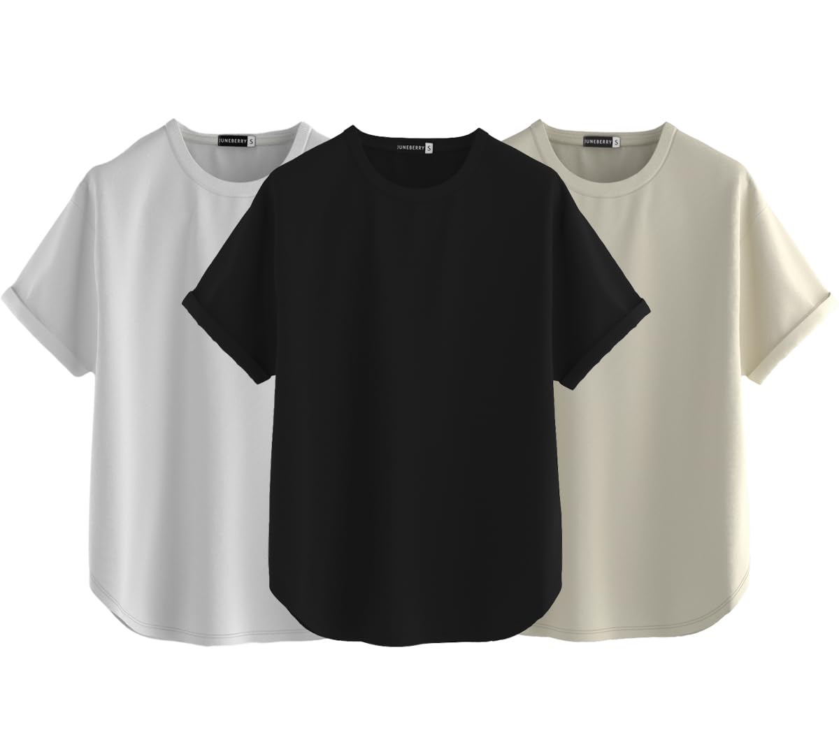 Juneberry Pure 100% Cotton Oversized Loose Baggy Fit Round Neck With Drop Shoulder Black & White & Swanwhite Half Sleeves Boyfri