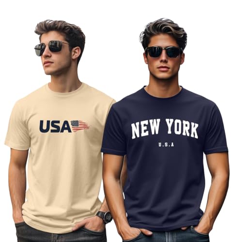 Veirdo Mens 100% Cotton Regular Fit Front Printed Short Sleeve T-Shirt Combo