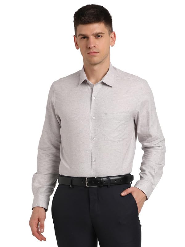 Turtle Men 100% Cotton Regular Grey Solid Full Sleeve Formal Shirt