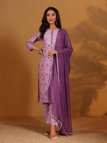 Varanga Ethnic Floral Printed Straight Kurta Paired with Tonal Printed Bottom and Dupatta