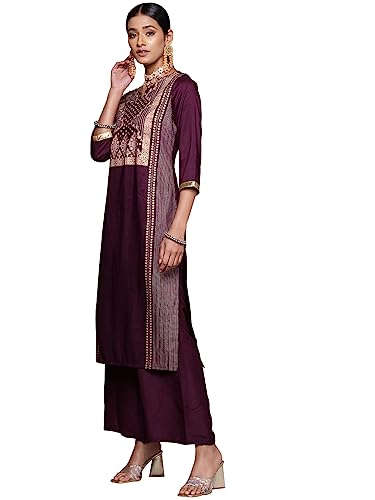 ZIYAA Women's Purple Chinon Straight Kurta Palazzo Set (ZIKUCH3965ANDPL)