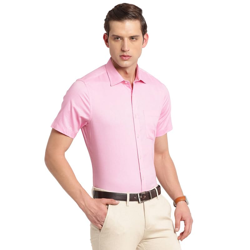 Turtle Men Cotton Solid Regular Fit Half Sleeve Formal Shirts Pink