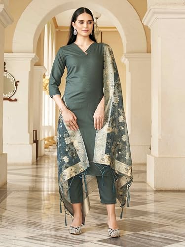 Womanista Women's Poly Silk Straight Kurta with Pant & Dupatta| Kurta And Pants With Printed Dupatta(Kurtaset_1326)