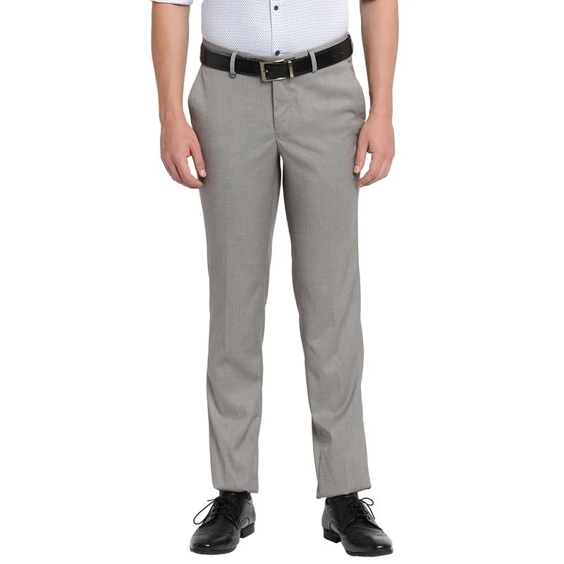 Turtle Men Grey Slim Fit Solid Formal Trousers