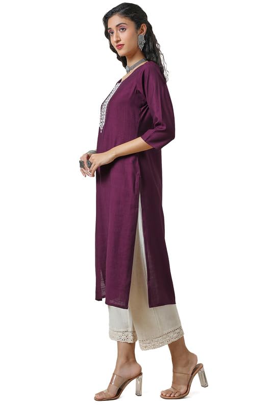 Soch Women's Viscose Blend Regular Fit Yoke Design Kurta with Beads
