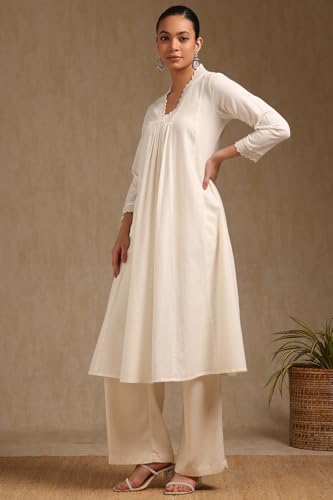 Soch WomenS Pure Cotton Solid Regular Kurta (Cws5Ku61361_Off White