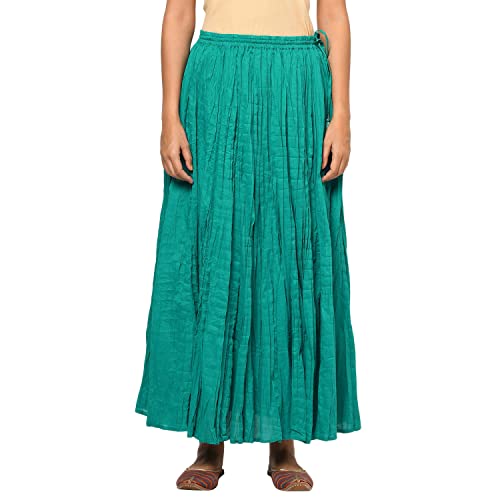 Fabindia Women Crinkled Long Skirt Cotton_S/M Aqua