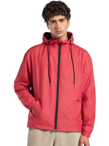 Bewakoof Air 1.0 MenS Solid Oversized Fit Full Sleeve Hooded Nylon Jacket_671276_Red_Xl