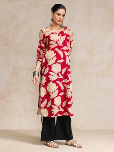 Floral Round Neck with V Detailed Round Hem Kurta