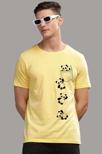 ADRO Men's Solid Regular Fit T-Shirt (RN24-POC-LY_Light Yellow