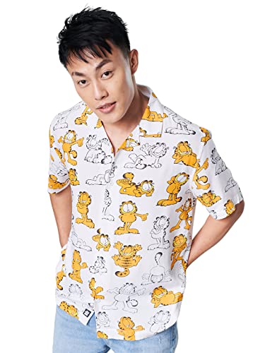 The Souled Store Men Official Garfield: Made To Lounger White Printed Summer Shirts Shirt For Men Casual Half Sleeves Regular Fi