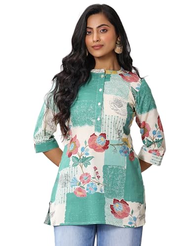 Libas Womens Printed Cotton Straight Kurti For Women Green