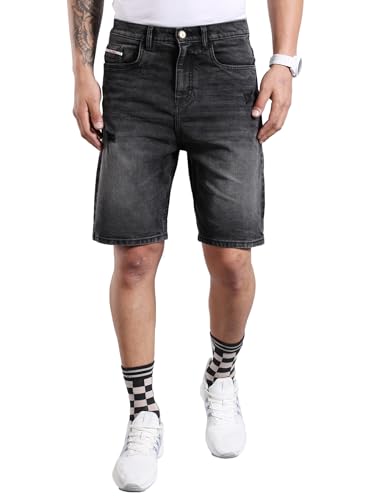 The Indian Garage Co Men Regular Fit Solid Mid-Rise Denim Shorts