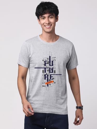 ADRO Men's Graphic Printed 100% Cotton T-Shirt - Regular Fit, Printed T-Shirts for Men (RN24-FTR-GR_Grey)