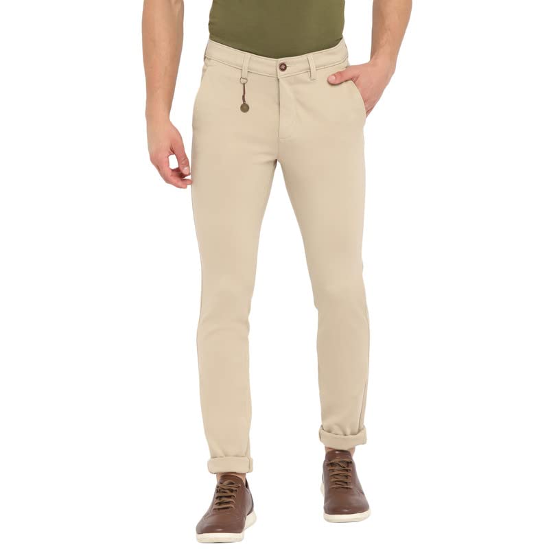 Turtle Men Off White Solid Narrow Fit Trousers