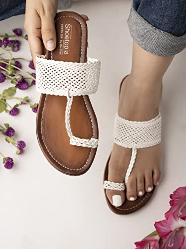 Shoetopia WomenS Wedge Heel Kolhapuris, White