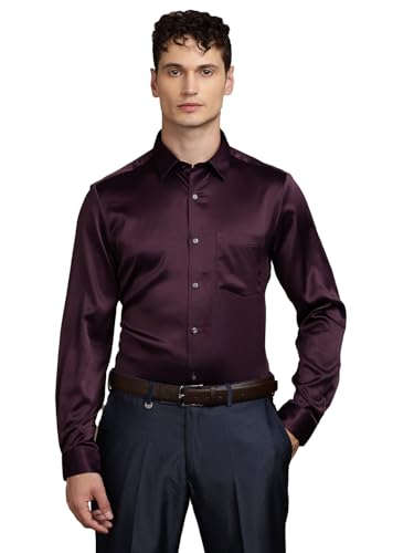 Turtle Men Purple Slim Fit Solid Poly Satin Party Shirt