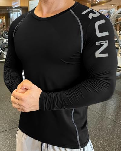 EYEBOGLER Men Round Neck Solid Full Sleeve Regualr Fit T-Shirt Black