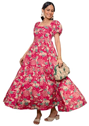 Anni Designer WomenS Rayon Viscose Anarkali Printed Kurta (Danish Pink_S_Pink_Small)