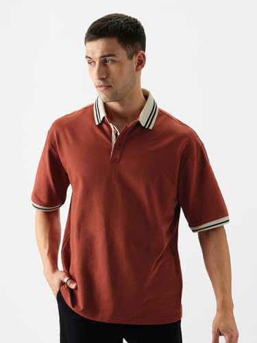 The Souled Store Antique Red Men And Boys Oversize Fit Half Sleeve Solid Cotton Red Color Polos