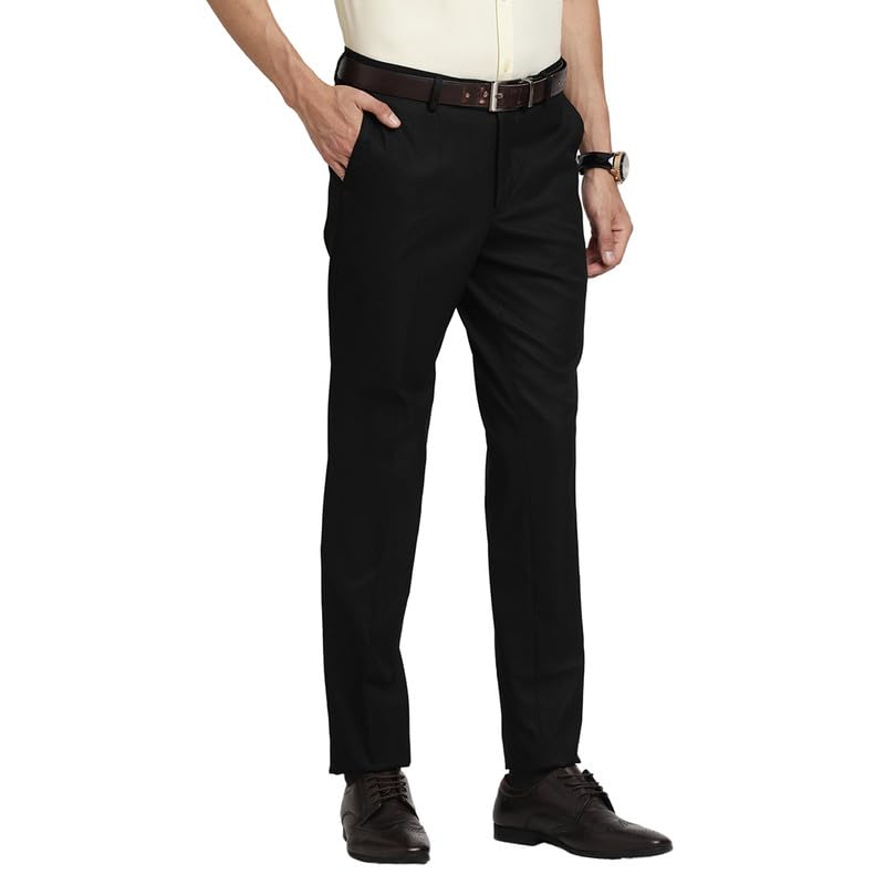 Turtle Men Poly Viscose Stretch Black Dobby Slim Fit Formal Trouserss