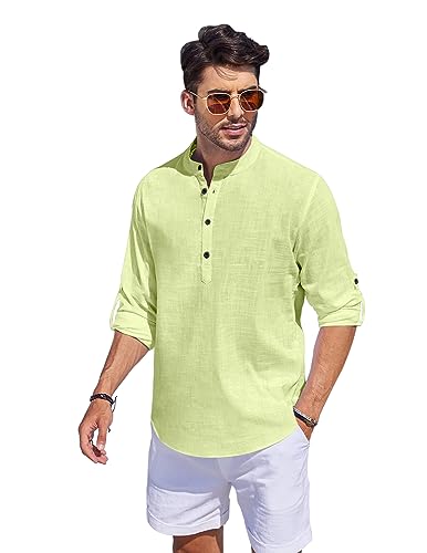 Hemadhav MenS Regular Fit Cotton Blend Casual Kurta Light Yellow