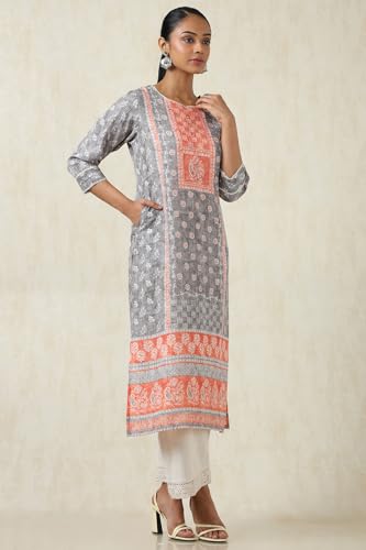 Soch Womens Grey Rayon Botanical Kurta with Beeds